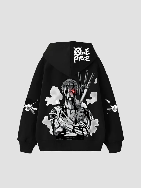 Roronoa Zoro Baskılı Oversize Unisex Siyah Hoodie