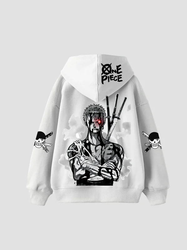 Roronoa Zoro Baskılı Oversize Unisex Beyaz Hoodie