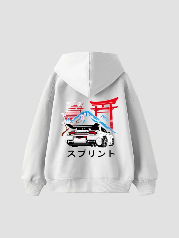 Japanese Honda Sakura Baskılı Oversize Unisex Beyaz Hoodie