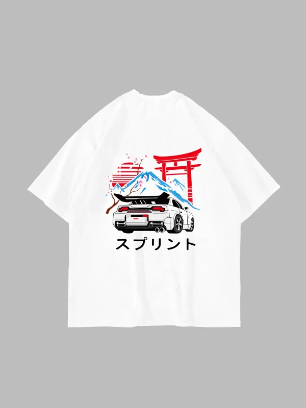 Japanese Honda Sakura Baskılı Oversize Unisex Beyaz Tshirt
