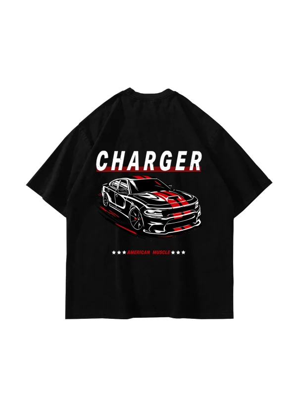 The Charger Legacy Baskılı Oversize Unisex Siyah Tshirt