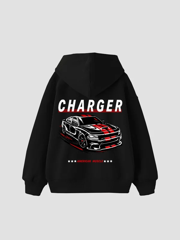 The Charger Legacy Baskılı Oversize Unisex Siyah Hoodie
