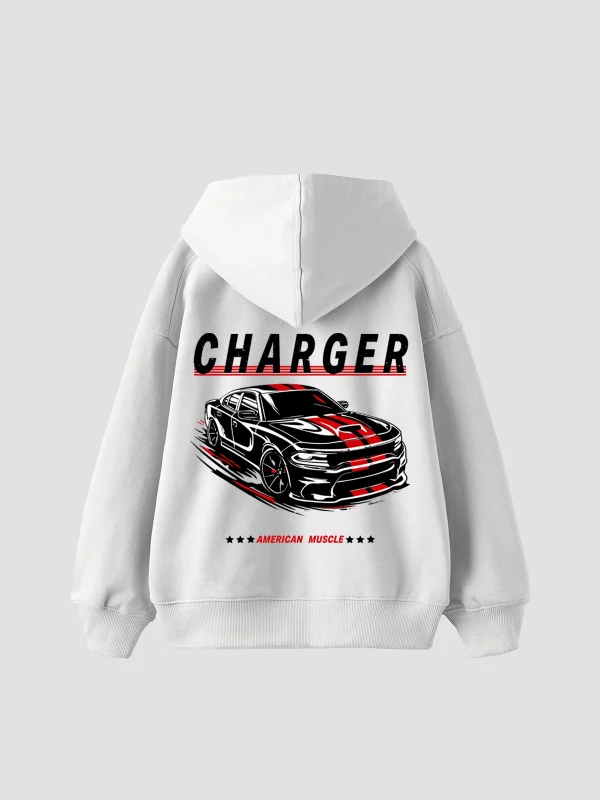 The Charger Legacy Baskılı Oversize Unisex Beyaz Hoodie