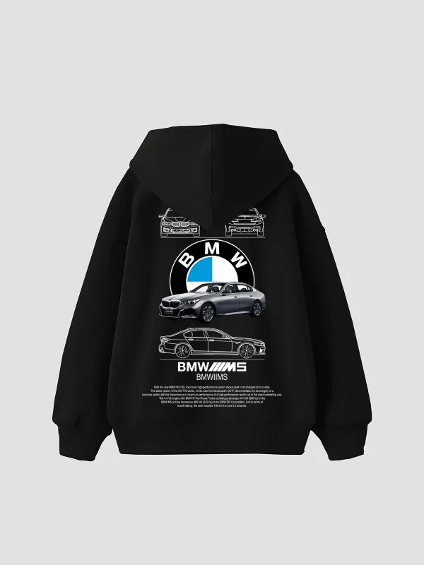 The M5 Blueprint Baskılı Oversize Unisex Siyah Hoodie