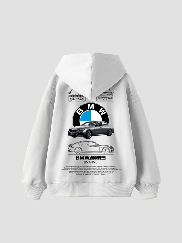 The M5 Blueprint Baskılı Oversize Unisex Beyaz Hoodie