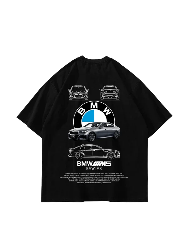 The M5 Blueprint Baskılı Oversize Unisex Siyah Tshirt