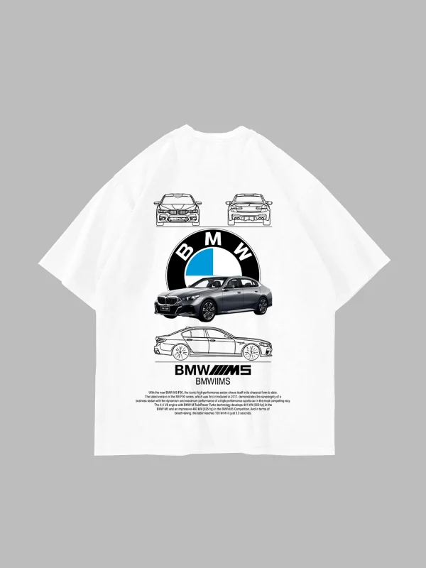 The M5 Blueprint Baskılı Oversize Unisex Beyaz Tshirt