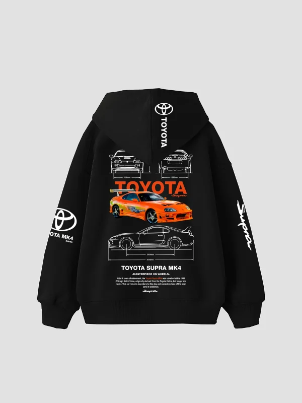 Masterpiece on Wheels Baskılı Oversize Unisex Siyah Hoodie