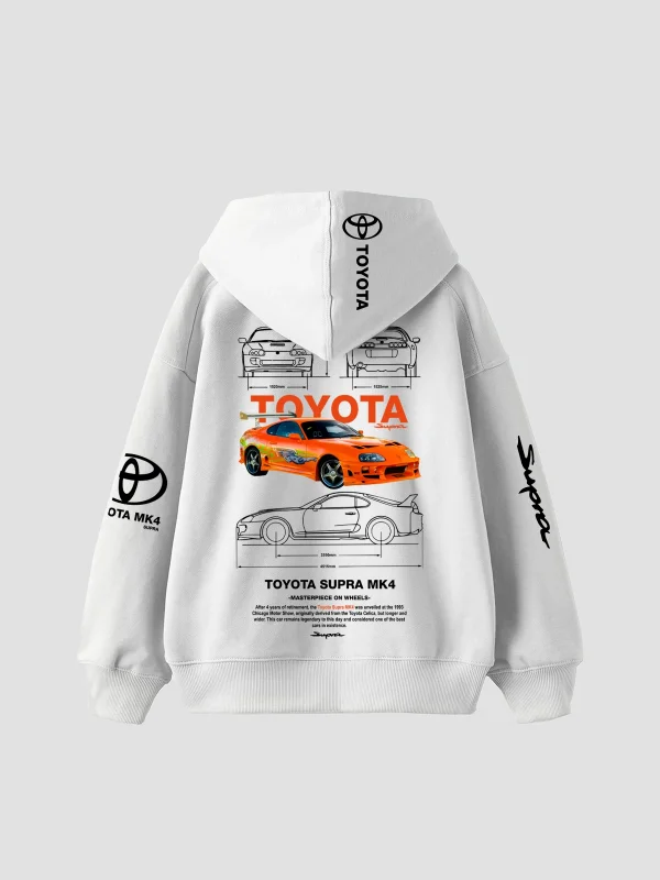 Masterpiece on Wheels Baskılı Oversize Unisex Beyaz Hoodie