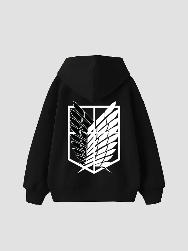 Wings of Freedom Baskılı Oversize Unisex Siyah Hoodie