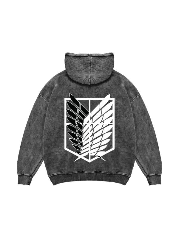 Wings of Freedom Baskılı Oversize Unisex Yıkamalı Siyah Hoodie