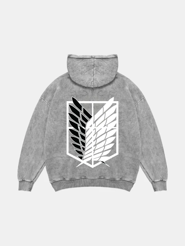Wings of Freedom Baskılı Oversize Unisex Yıkamalı Beyaz Hoodie