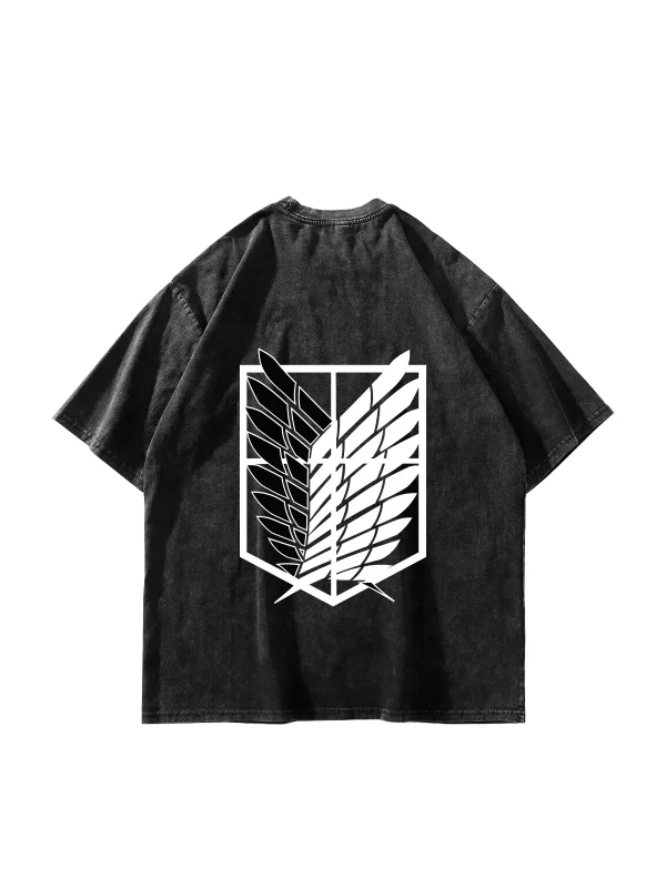 Wings of Freedom Baskılı Oversize Unisex Yıkamalı Siyah Tshirt