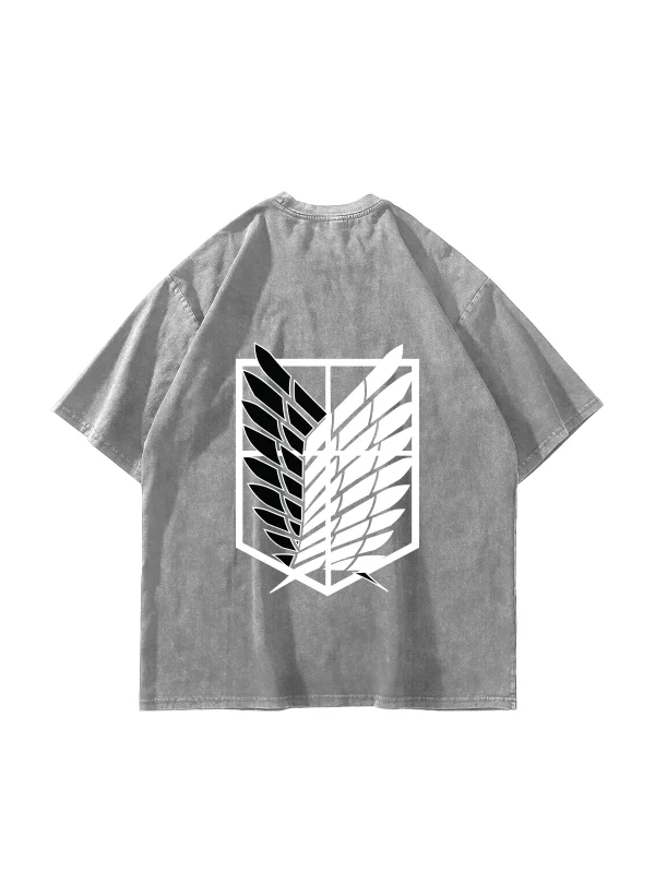 Wings of Freedom Baskılı Oversize Unisex Yıkamalı Beyaz Tshirt