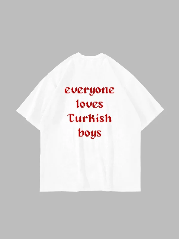 Loves Turkish Boys Baskılı Oversize Unisex Beyaz Tshirt