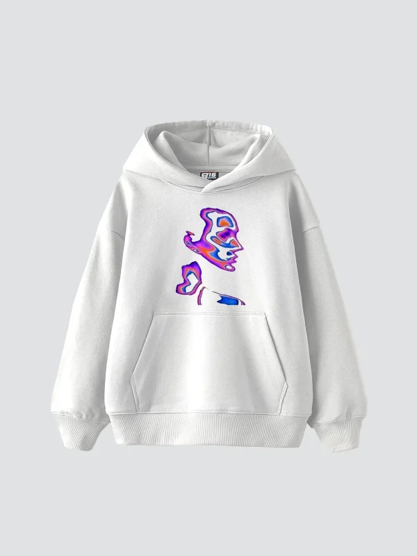 İllusion Woman Baskılı Oversize Unisex Beyaz Hoodie