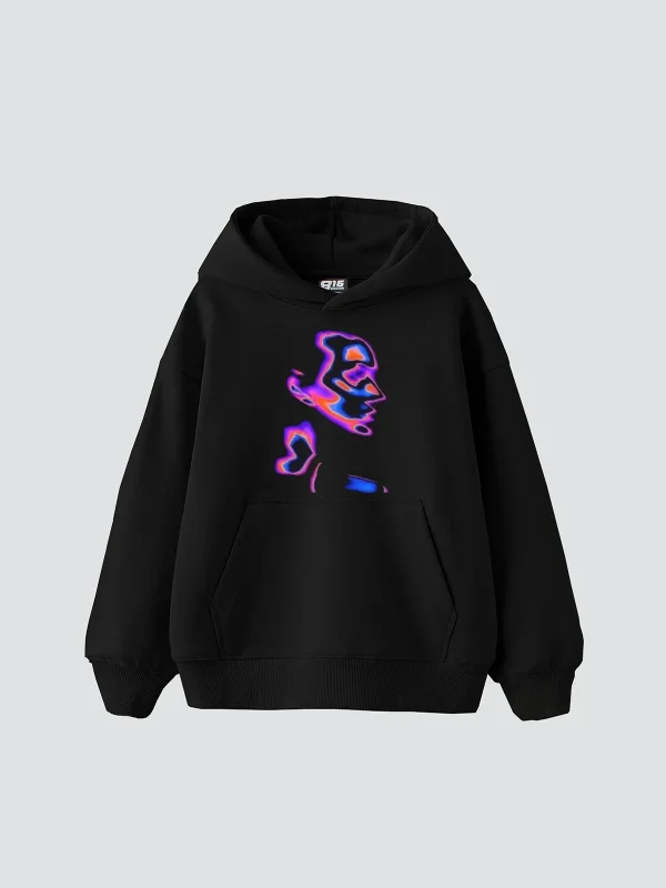 İllusion Woman Baskılı Oversize Unisex Siyah Hoodie