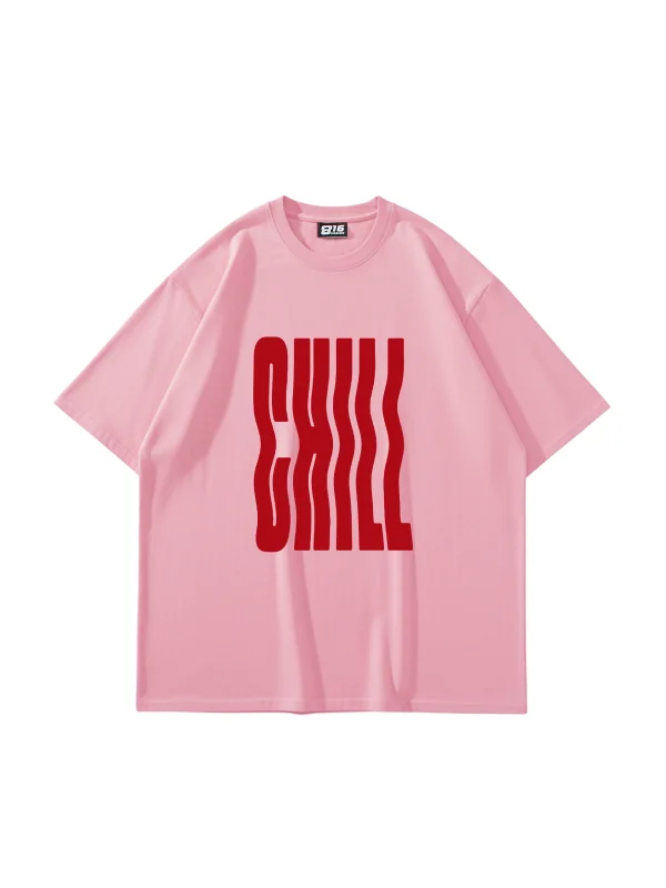 Chill Baskılı Oversize Unisex Pembe Tshirt
