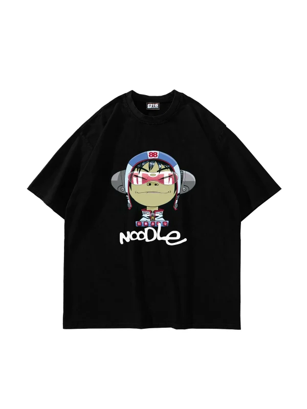 Gorillaz Noodle Baskılı Oversize Unisex Siyah Tshirt