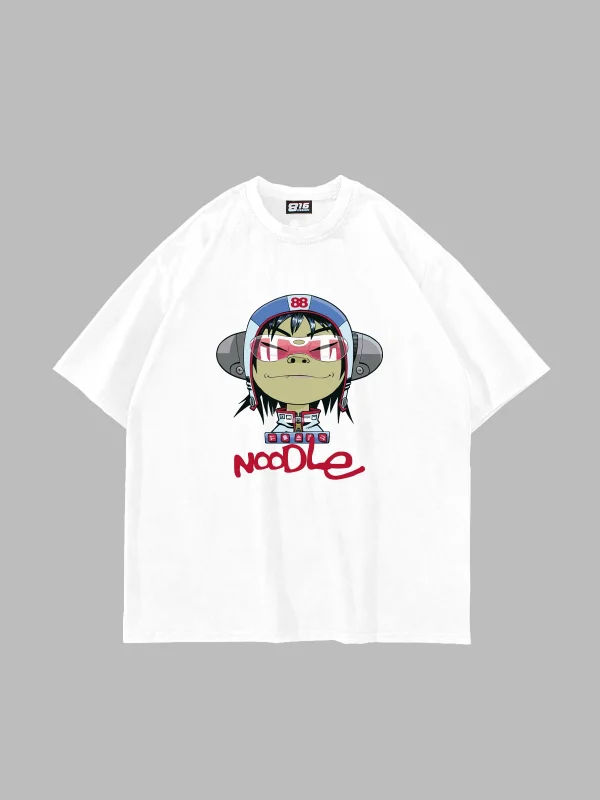 Gorillaz Noodle Baskılı Oversize Unisex Beyaz Tshirt