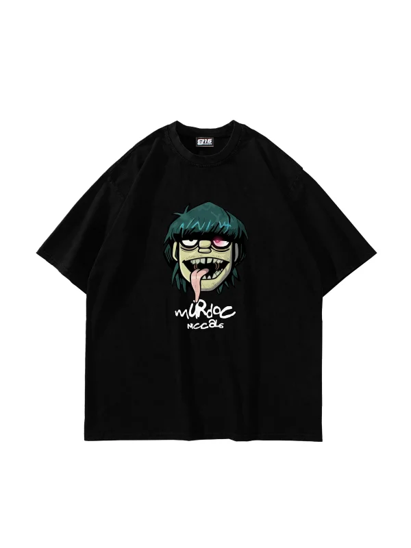 Gorillaz Murdoc Baskılı Oversize Unisex Siyah Tshirt