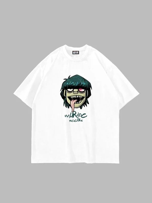 Gorillaz Murdoc Baskılı Oversize Unisex Beyaz Tshirt