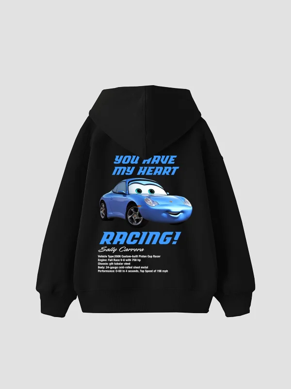 Sally Baskılı Oversize Unisex Siyah Hoodie