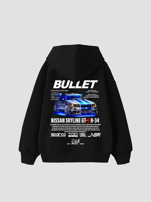 Bullet Baskılı Oversize Unisex Siyah Hoodie