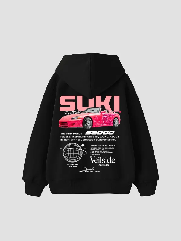 Suki Baskılı Oversize Unisex Siyah Hoodie