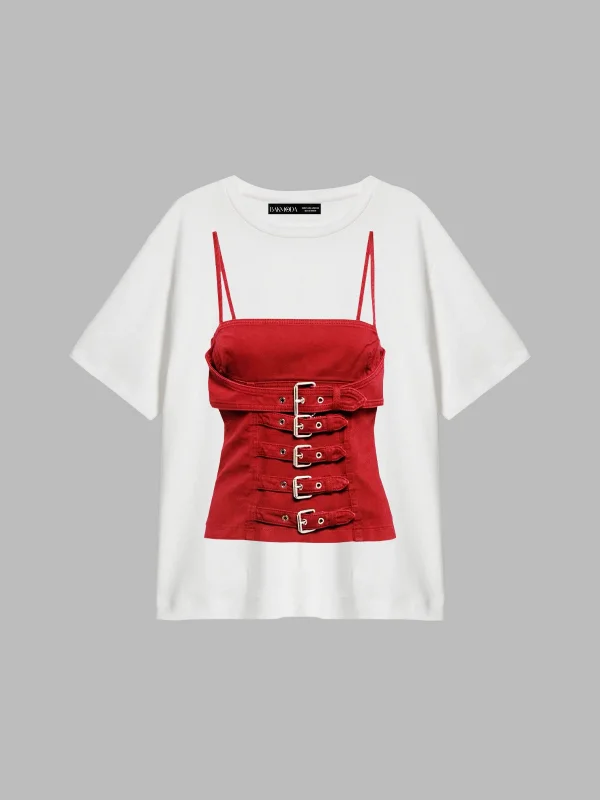 Red Bra Corset Baskılı Relaxed Fit Beyaz Kadın Tshirt