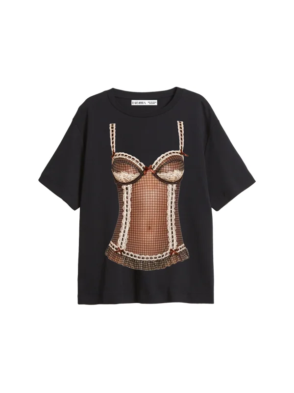 NKD Baskılı Relaxed Fit Siyah Kadın Tshirt