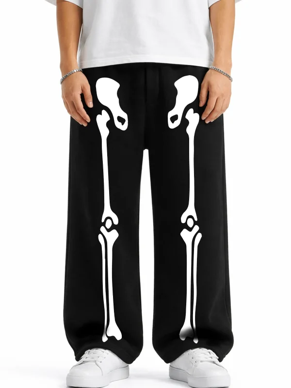 Premium Skeleton Leg Wide Leg Erkek Siyah Eşofman Altı
