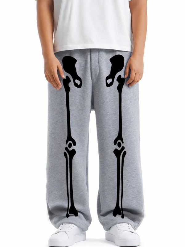 Premium Skeleton Leg Wide Leg Erkek Gri Eşofman Altı