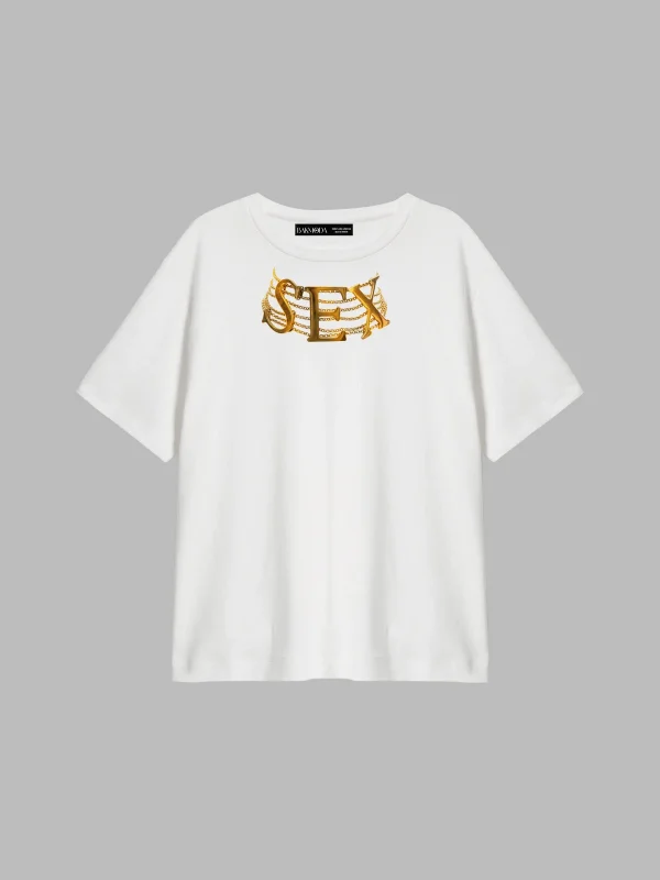 Gold Charm Baskılı Relaxed Fit Beyaz Kadın Tshirt