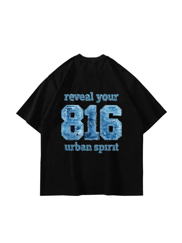 816 Urban Spirit Baskılı Oversize Unisex Siyah Tshirt