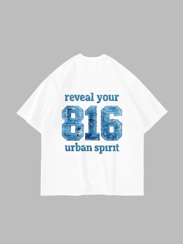 816 Urban Spirit Baskılı Oversize Unisex Beyaz Tshirt
