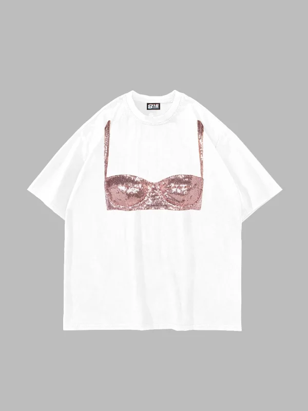 Disco Bralet Baskılı Oversize Unisex Beyaz Tshirt