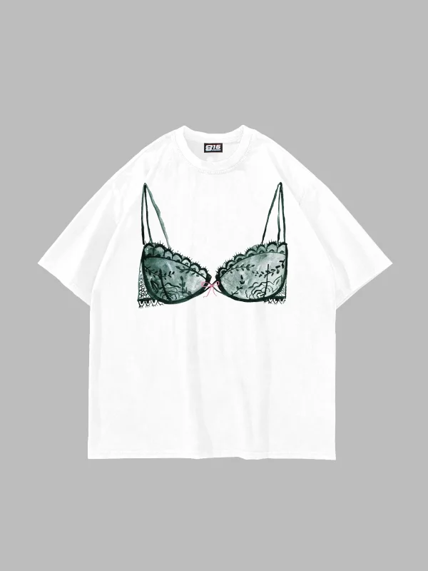 Fiyonk Bikini Baskılı Oversize Unisex Beyaz Tshirt
