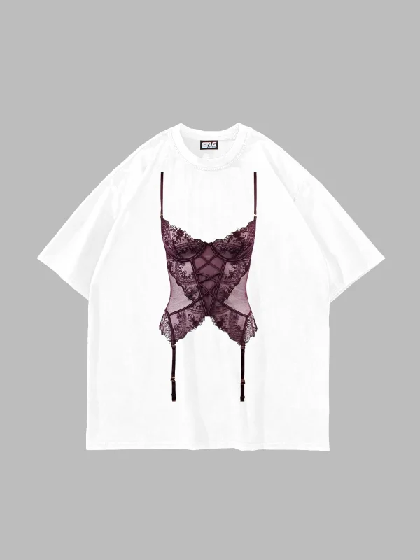 Mulberry Baskılı Oversize Unisex Beyaz Tshirt