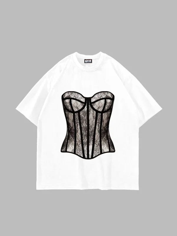 Fit Corset Baskılı Oversize Unisex Beyaz Tshirt