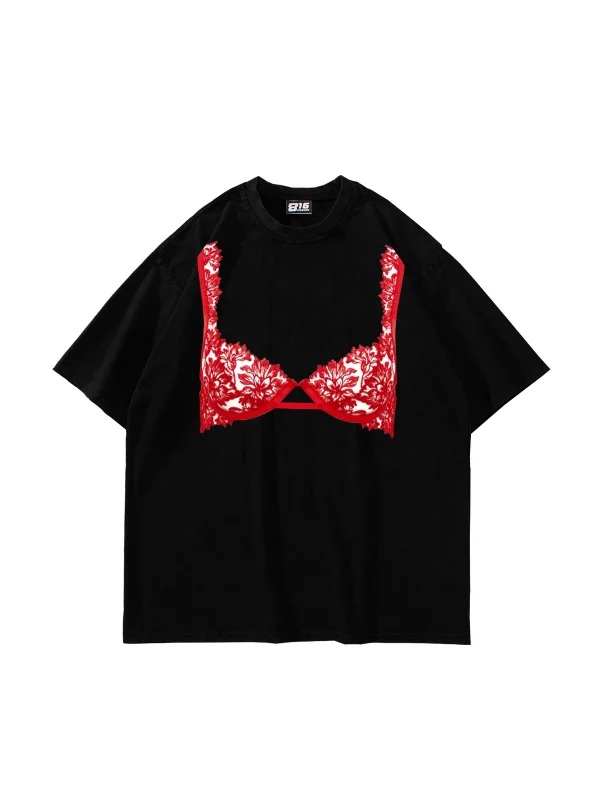Red Bra Baskılı Oversize Unisex Siyah Tshirt