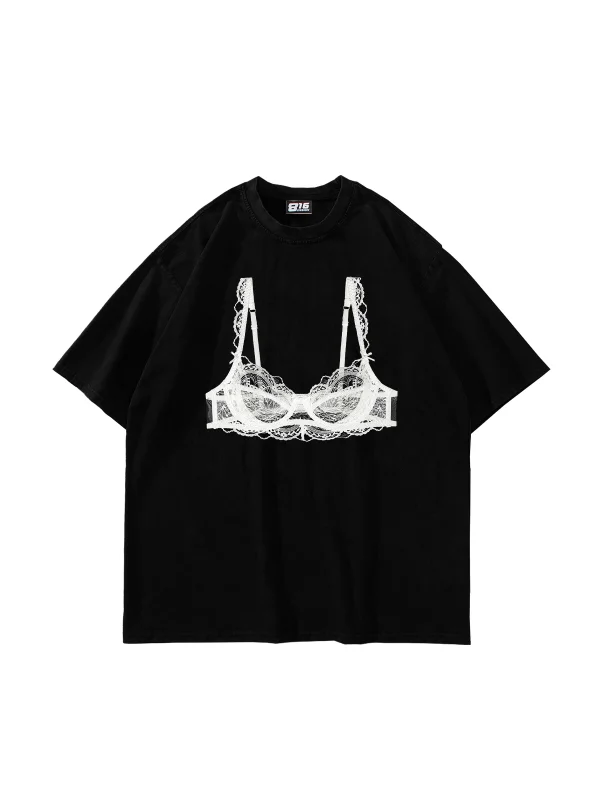 Black Bra Baskılı Oversize Unisex Siyah Tshirt