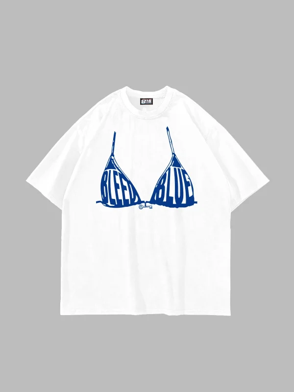 Bleed Blue Baskılı Oversize Unisex Beyaz Tshirt