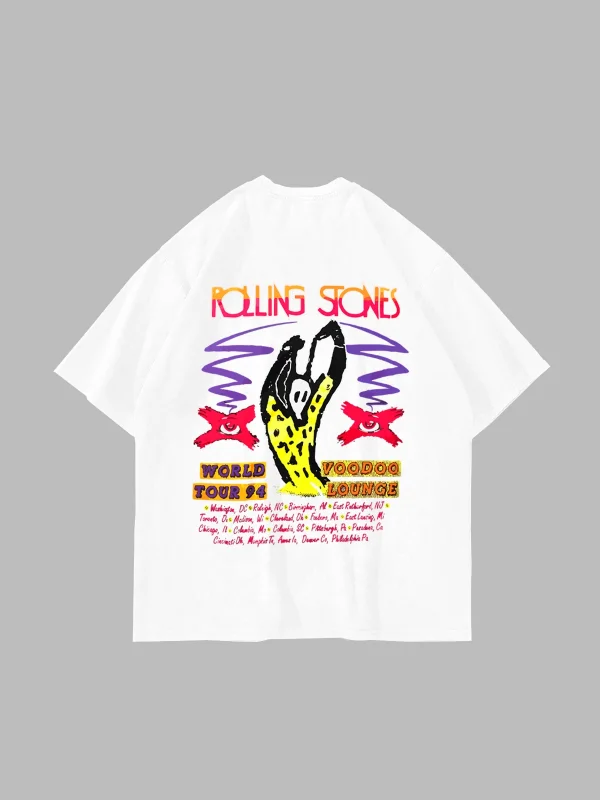 Rolling Stones Voodo Lounge Baskılı Oversize Unisex Beyaz Tshirt