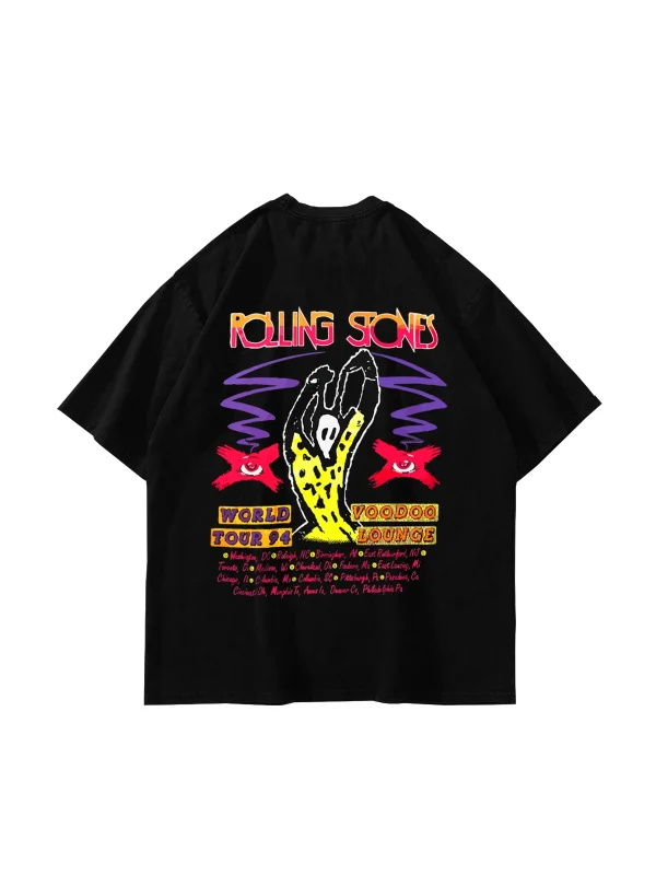 Rolling Stones Voodo Lounge Baskılı Oversize Unisex Siyah Tshirt