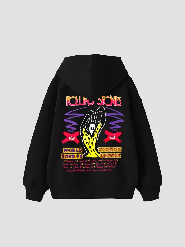 Rolling Stones Voodo Lounge Baskılı Oversize Unisex Siyah Hoodie