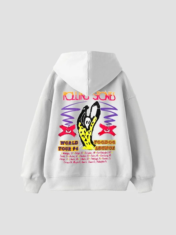 Rolling Stones Voodo Lounge Baskılı Oversize Unisex Beyaz Hoodie