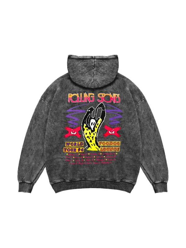 Rolling Stones Voodo Lounge Baskılı Oversize Unisex Yıkamalı Siyah Hoodie