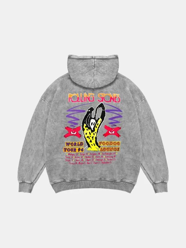 Rolling Stones Voodo Lounge Baskılı Oversize Unisex Yıkamalı Beyaz Hoodie