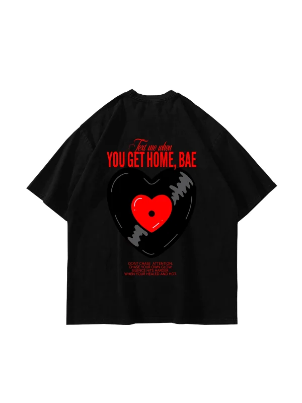 Text Me Baskılı Oversize Unisex Siyah Tshirt